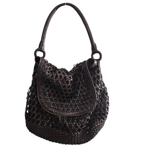 LOFT Woven Brown Leather Hobo Bag Boho Elegant Shoulder Purse Tote